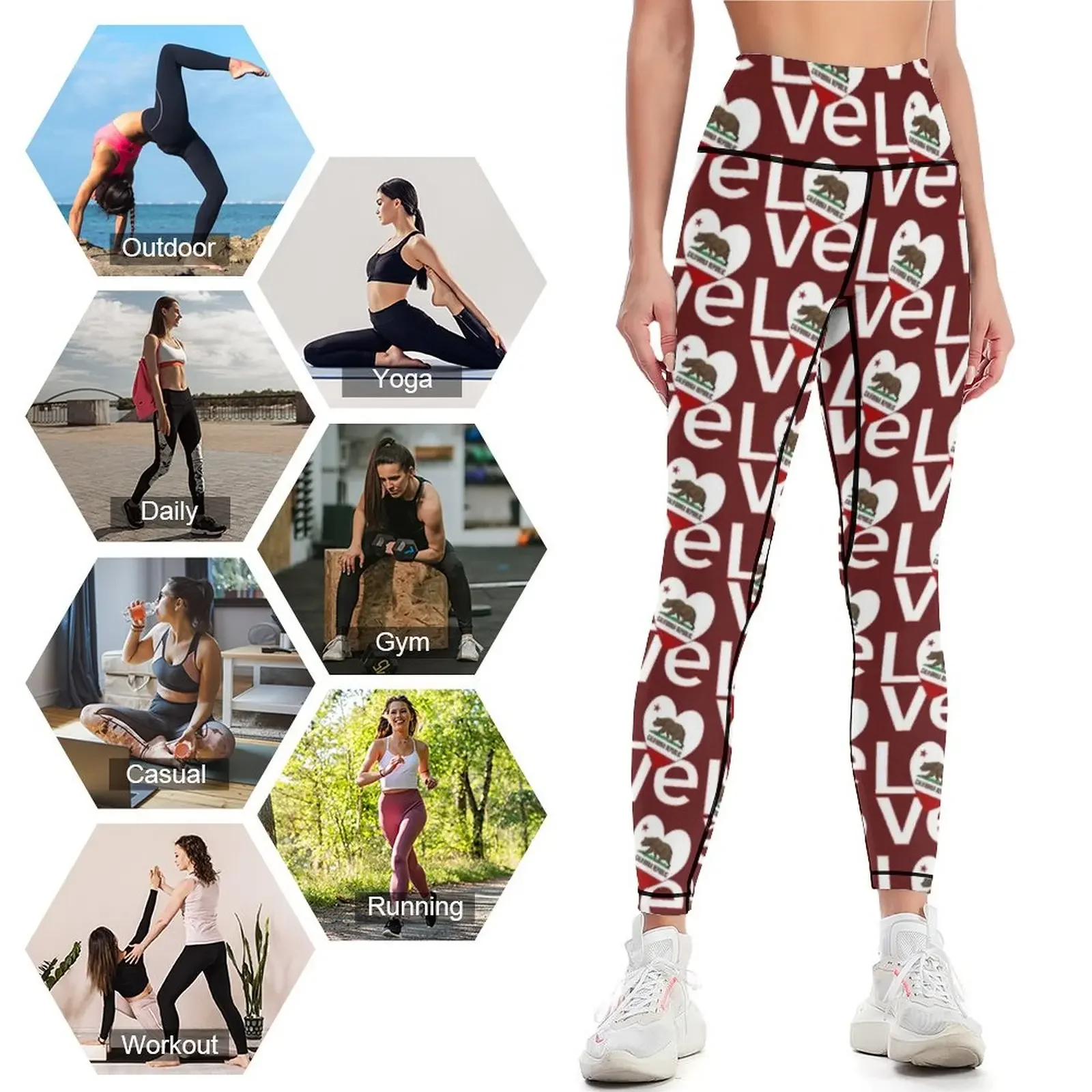 Red and White California LOVE  - Yoga Fitness California ulasan dan harga